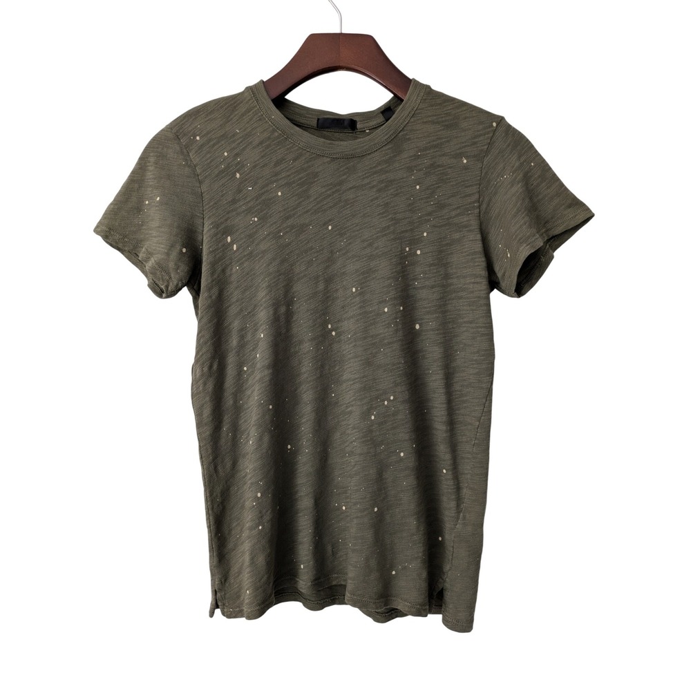 ATM Slub Jersey Splatter Paint Schoolboy Short Sleeve Crew Tee XS Green NWT $125